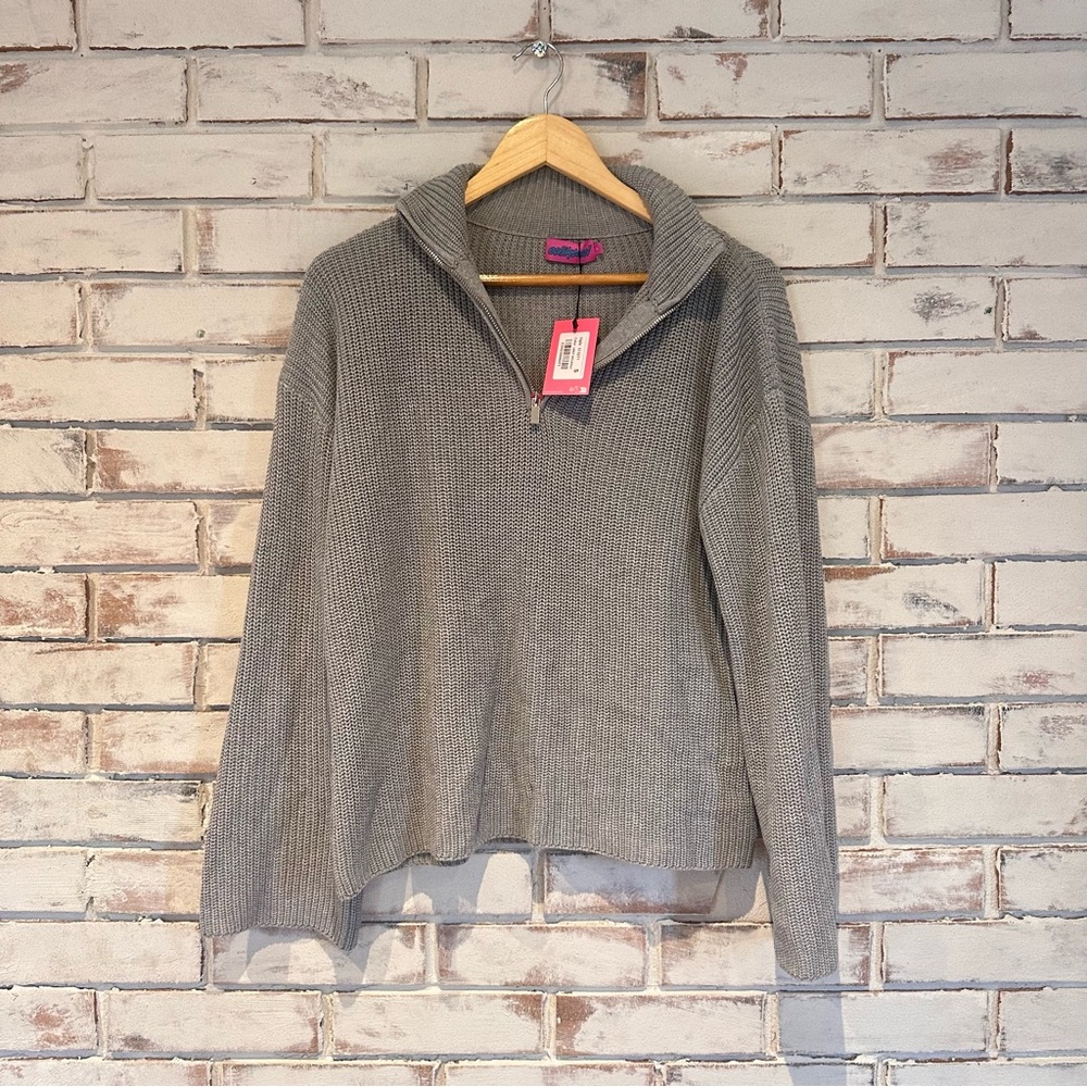 Edikted Gray Melange 1/4 Zip Knit Sweater